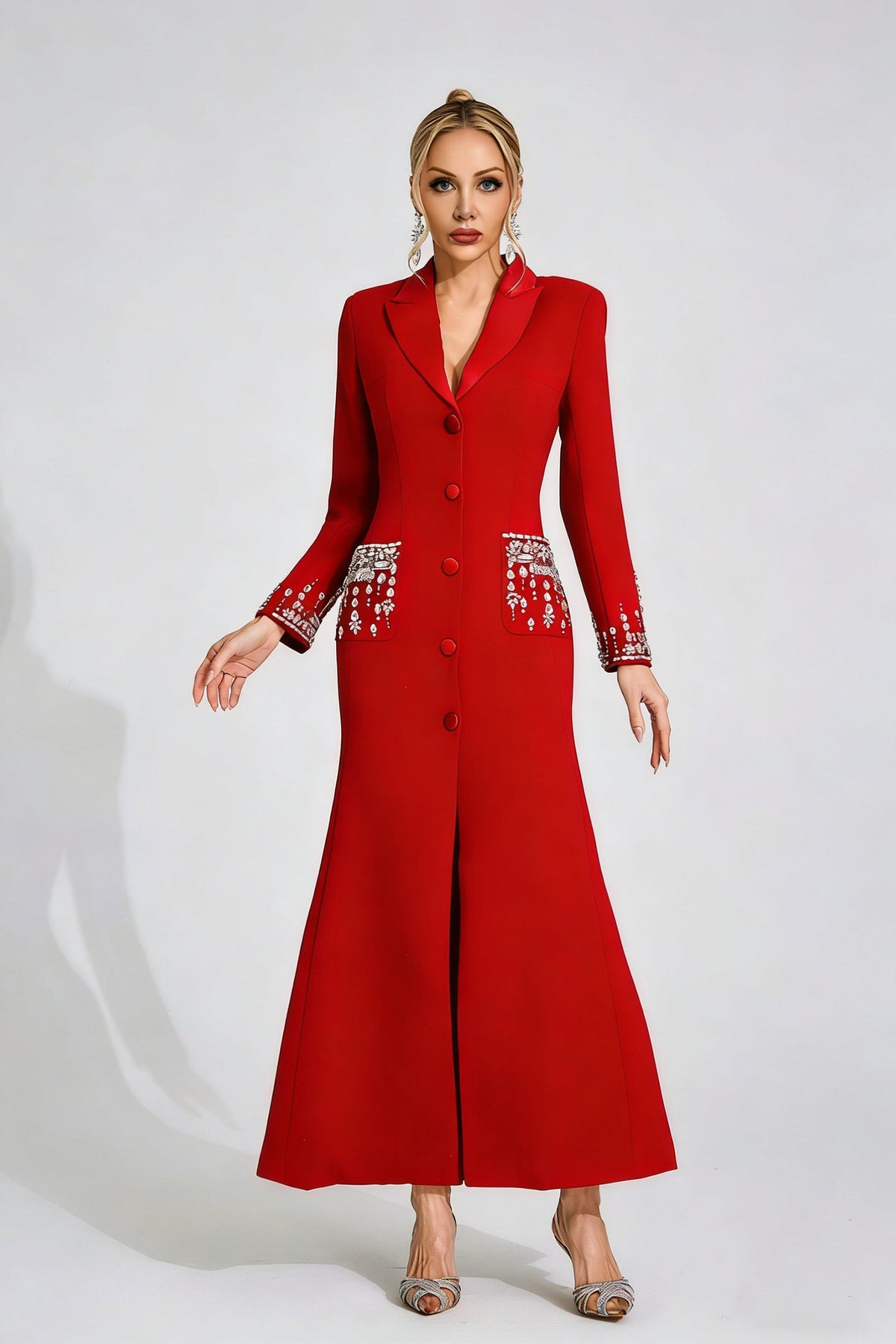 simona Red Diamond embellished Maxi Dress