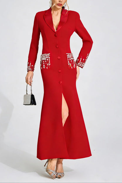 simona Red Diamond embellished Maxi Dress