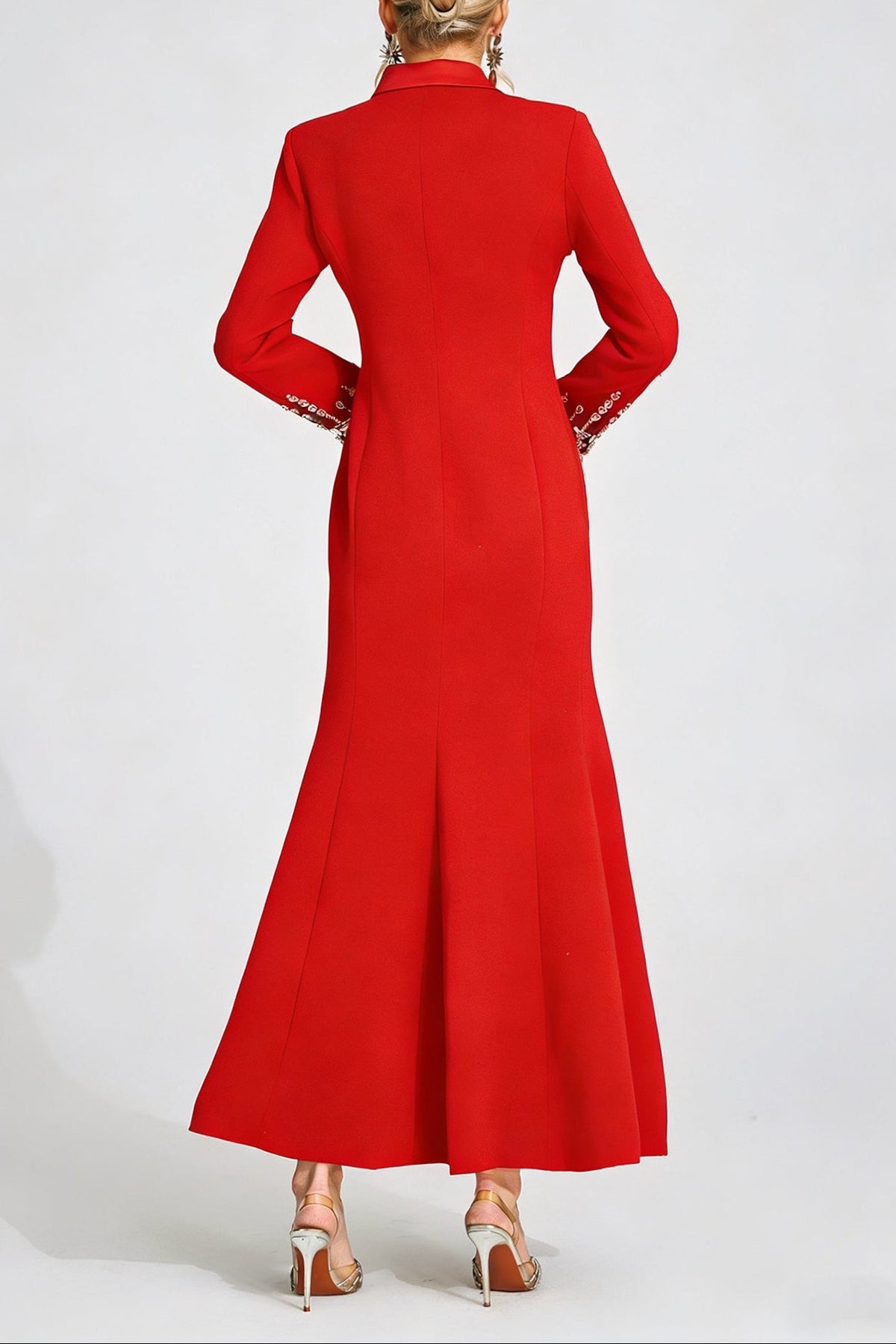 simona Red Diamond embellished Maxi Dress