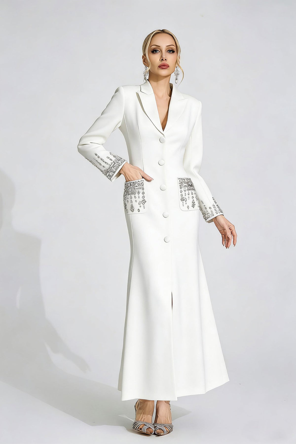 simona white Diamond embellished Maxi Dress