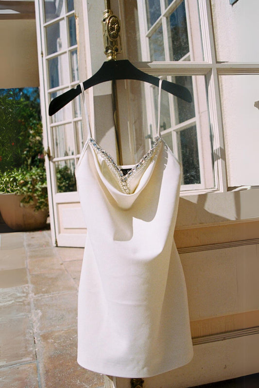 Embellished Mini Dress In White