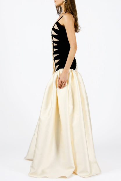 One Shoulder Satin Ruched Maxi Dress