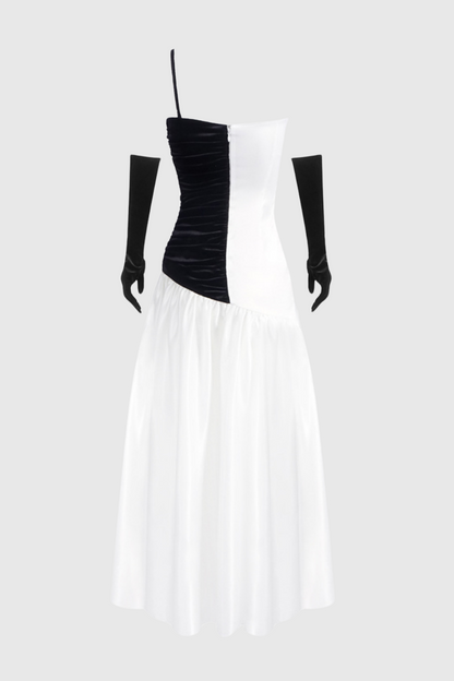 One Shoulder Satin Ruched Maxi Dress