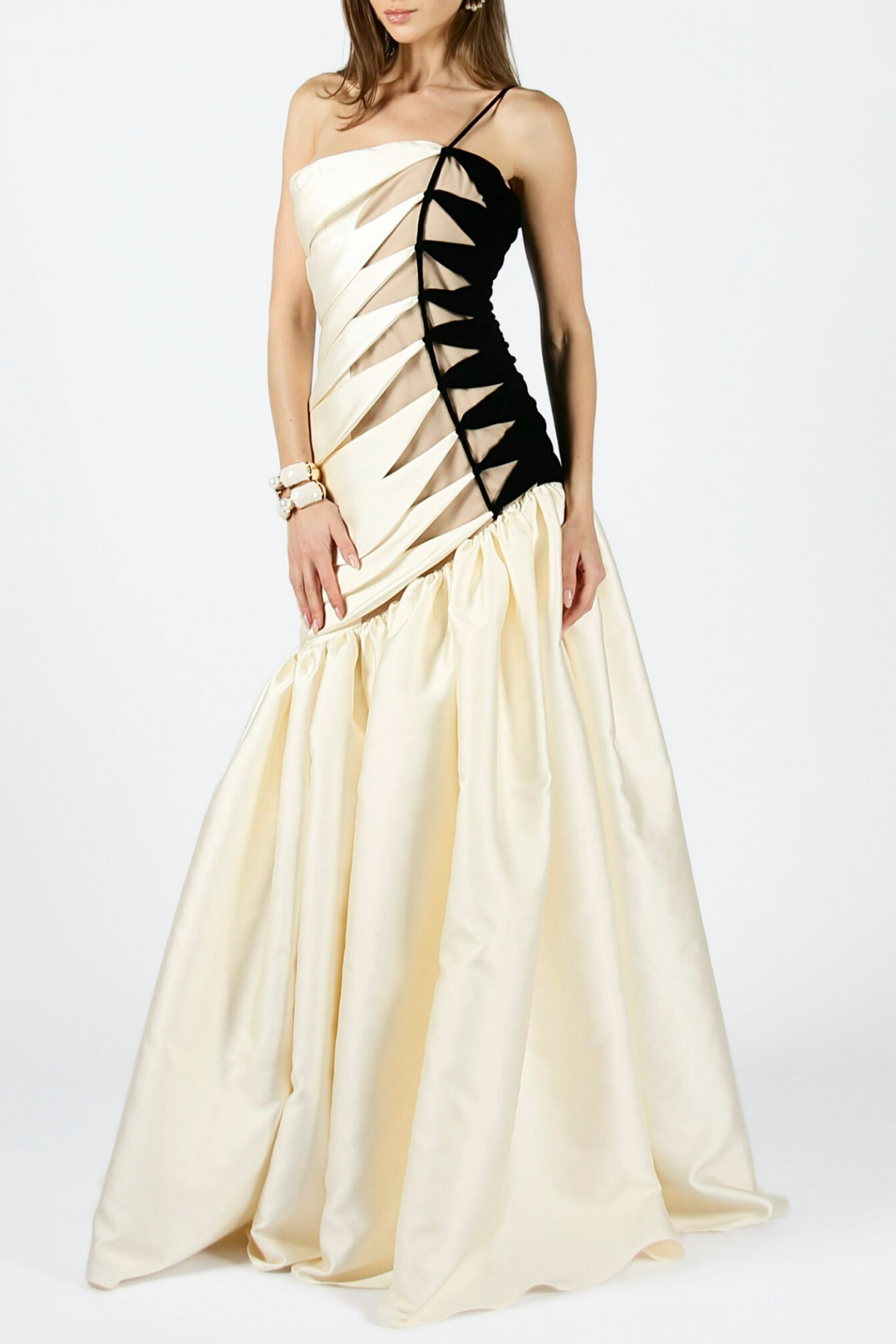 One Shoulder Satin Ruched Maxi Dress