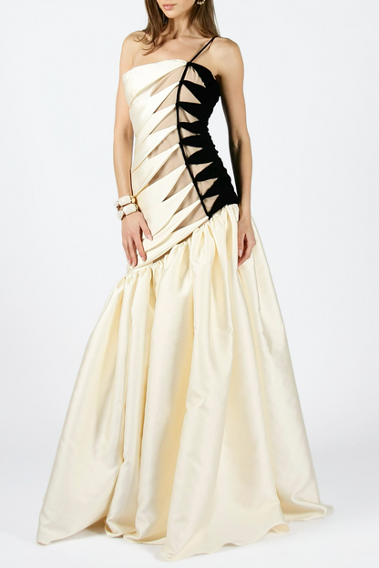 One Shoulder Satin Ruched Maxi Dress