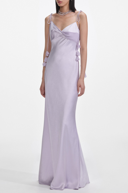 Bahari Floral Ribbon Satin Maxi Dress