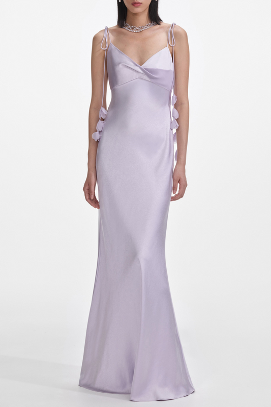 Bahari Floral Ribbon Satin Maxi Dress