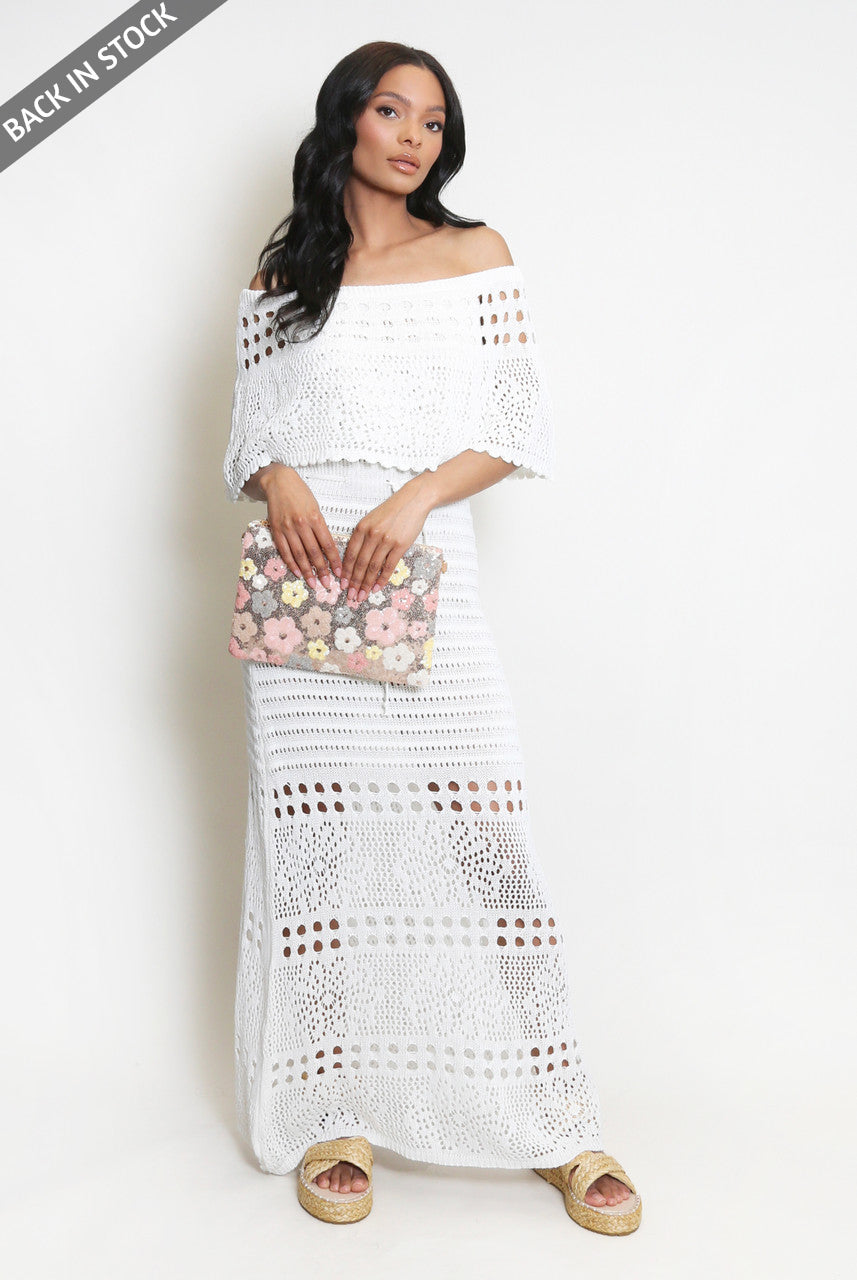 Crochet Overlay Bandeau Maxi Dress