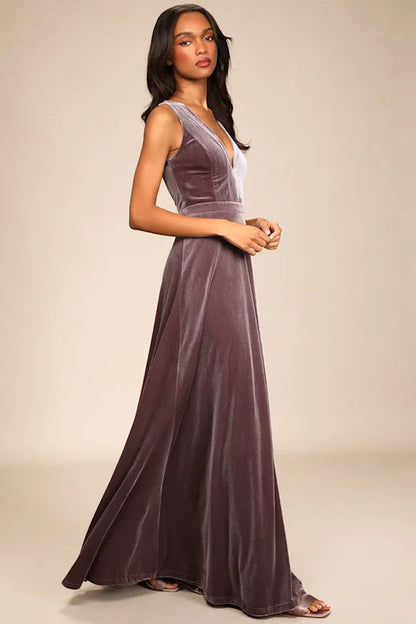 Beautiful Night Dusty Purple Velvet Sleeveless Maxi Dress