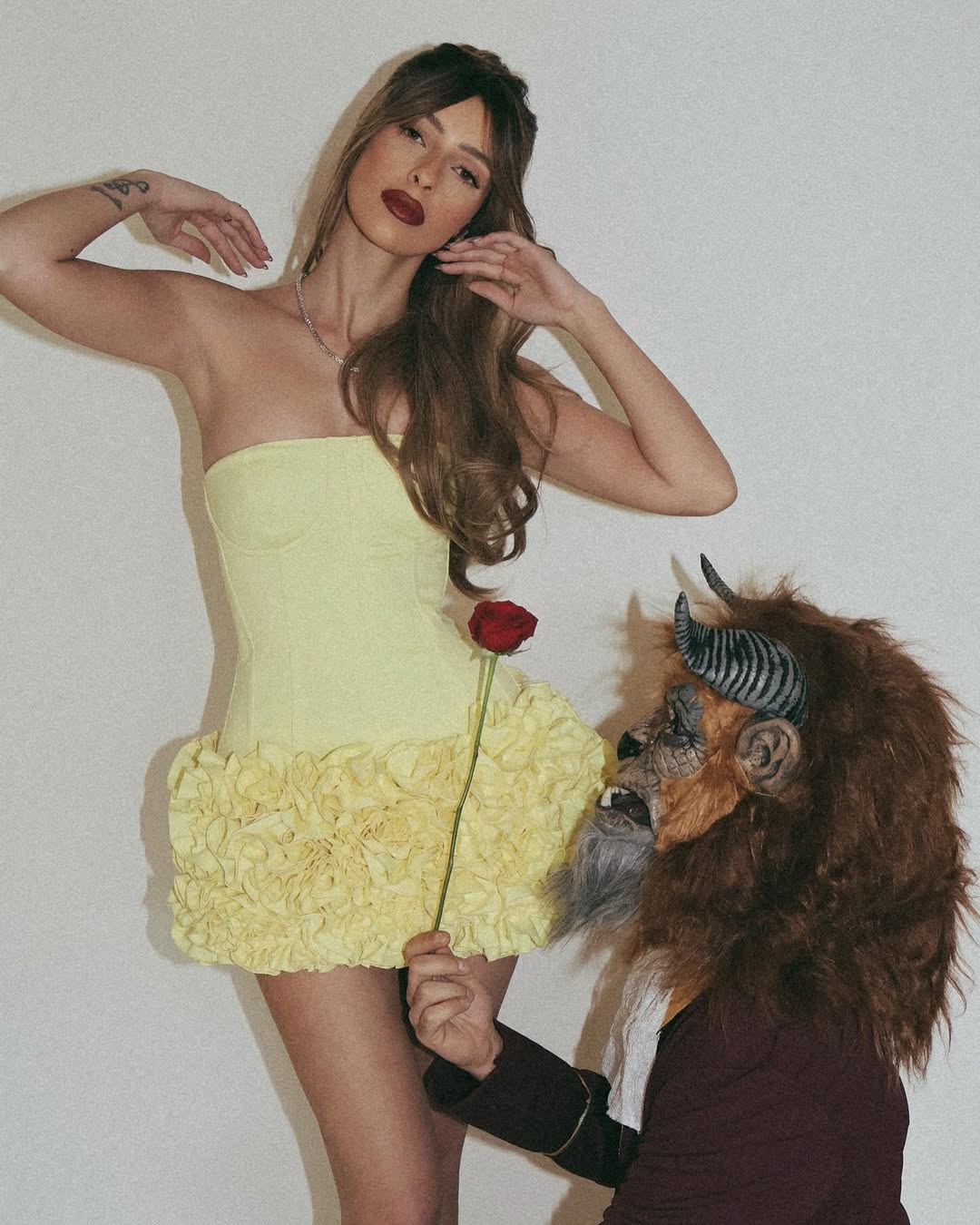 amy flower embellished mini skirt corset set in yellow