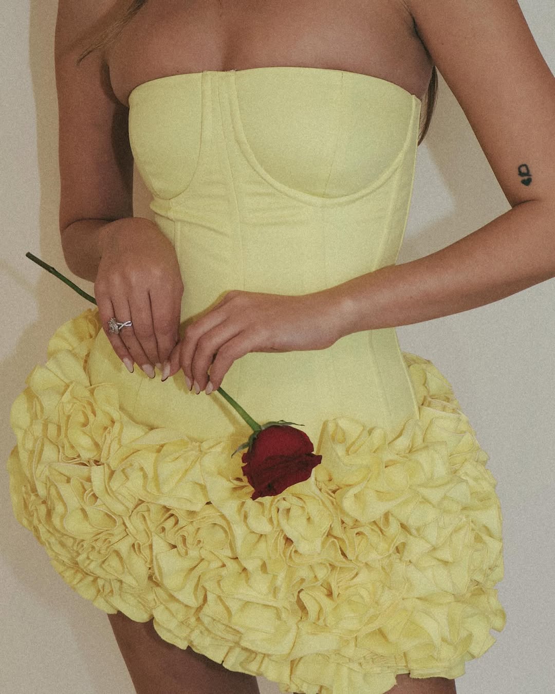 amy flower embellished mini skirt corset set in yellow