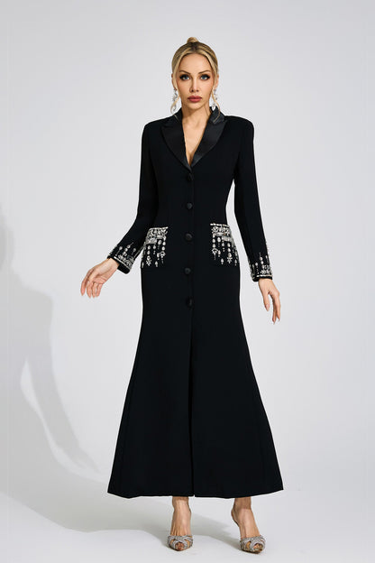 simona black Diamond embellished Maxi Dress