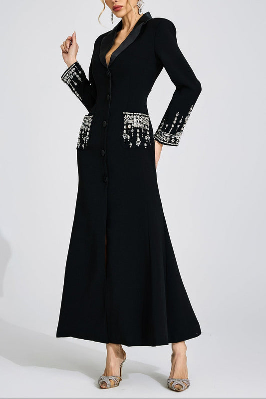simona black Diamond embellished Maxi Dress