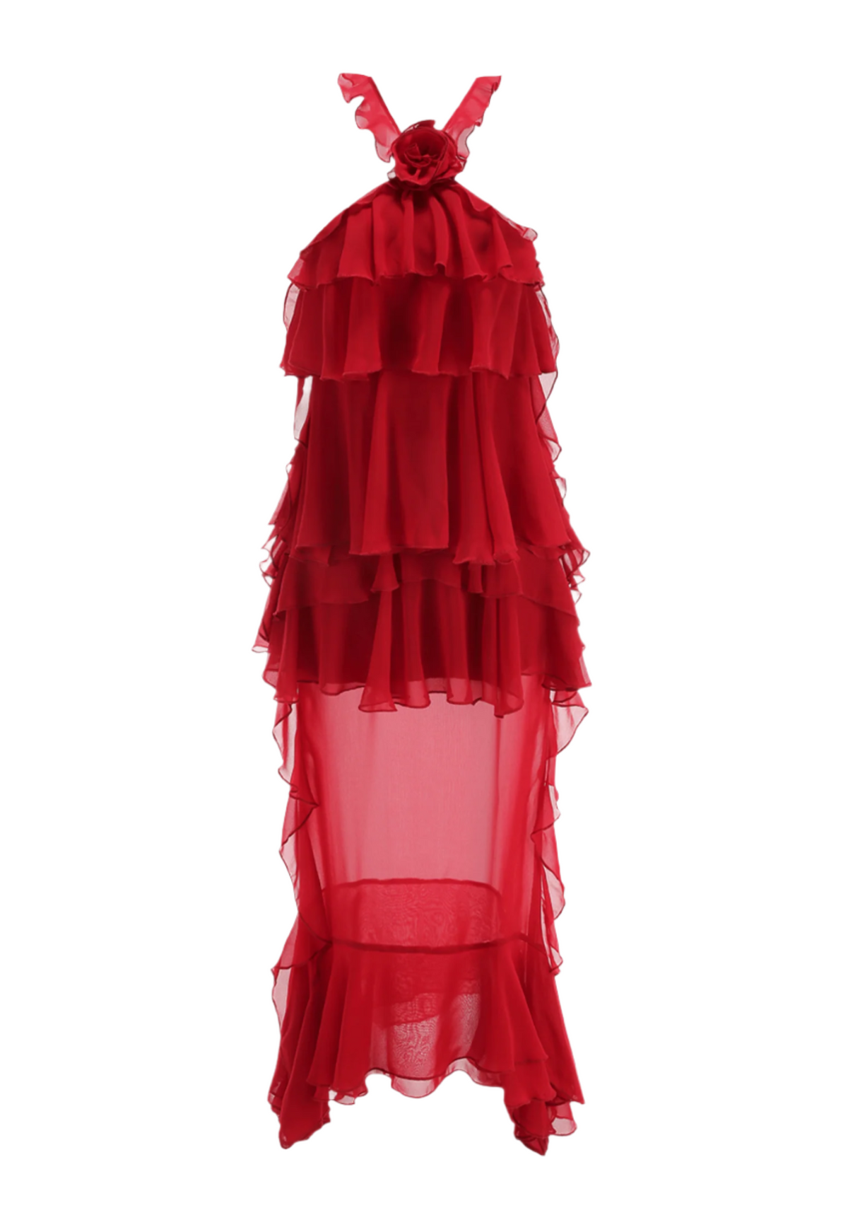 Bedelia Floral Halter Chiffon Ruffle Midi Dress