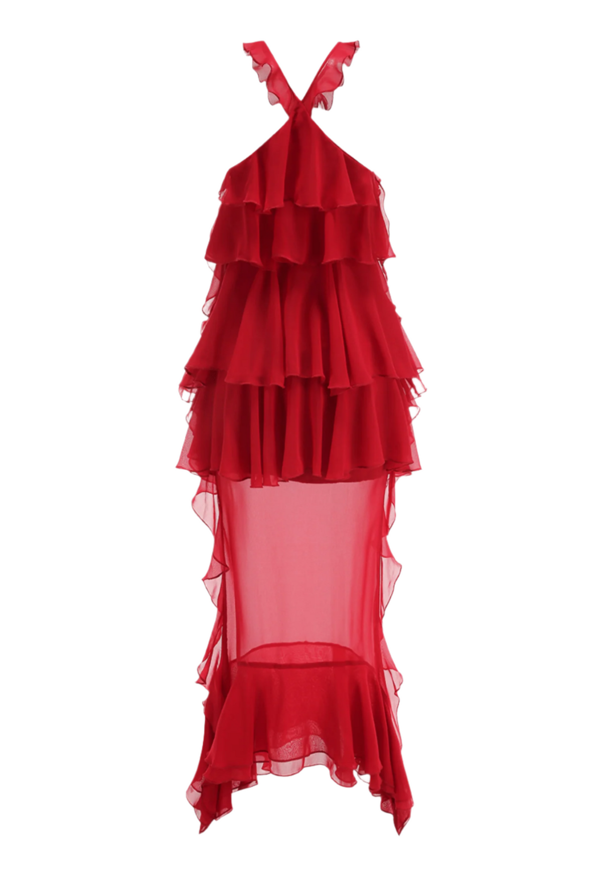 Bedelia Floral Halter Chiffon Ruffle Midi Dress