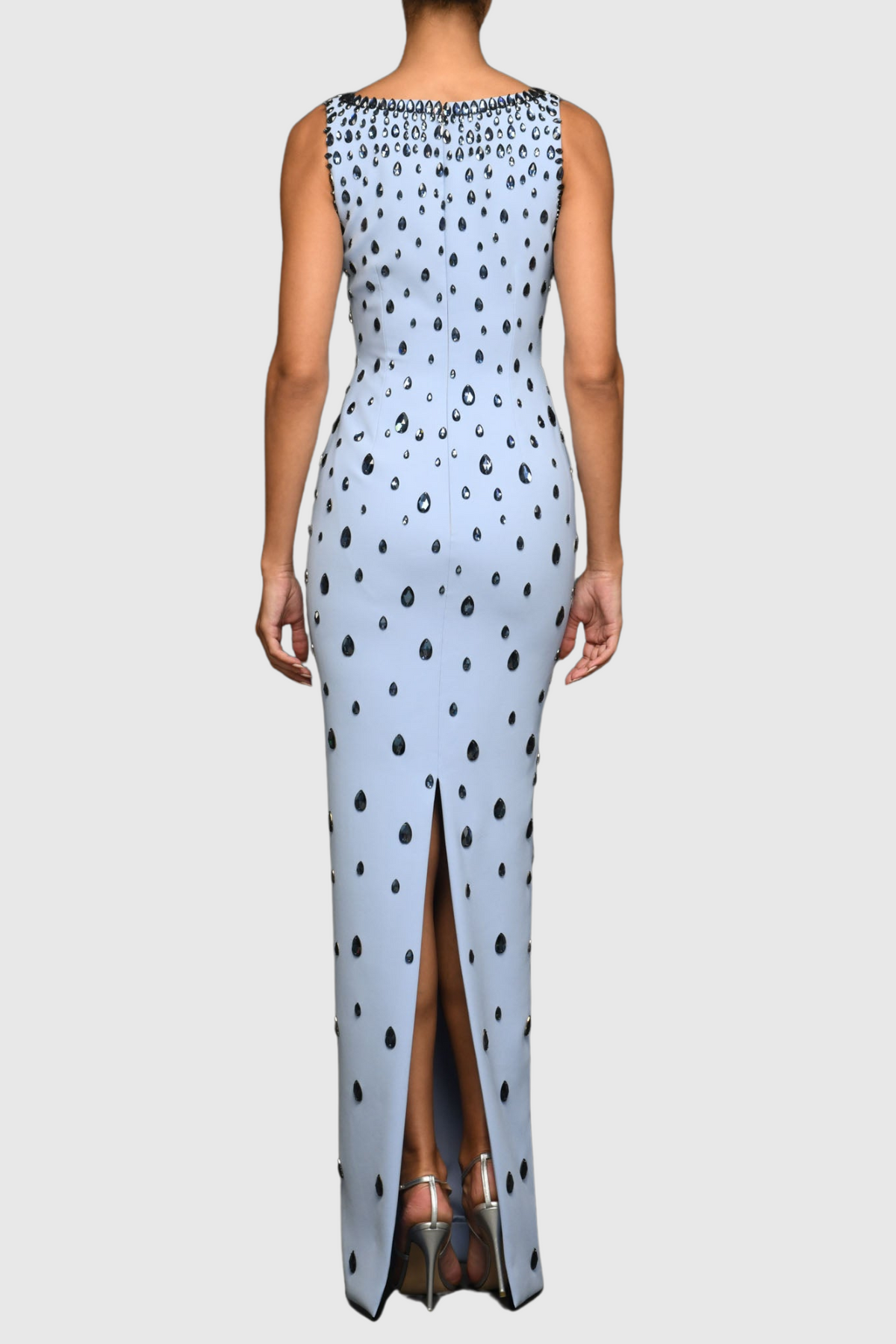 Crepe Raindrops Embroidery Maxi Dress In Blue