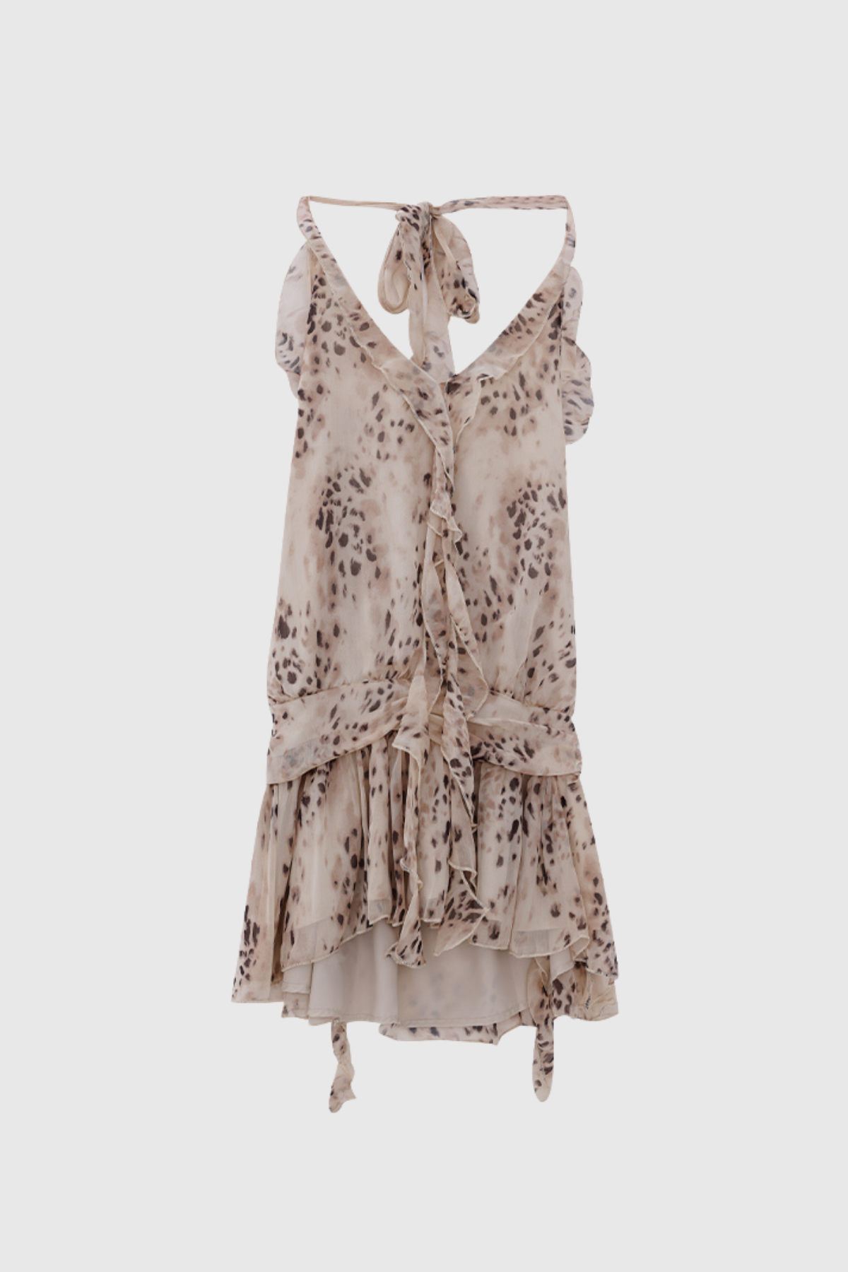 Beyza Leopard Halter Neck Ruch Mini Dress
