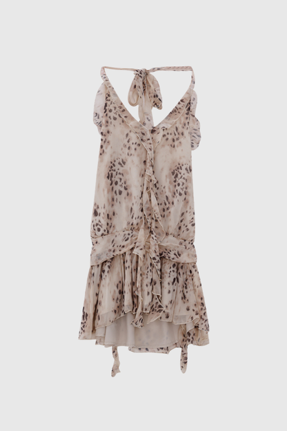 Beyza Leopard Halter Neck Ruch Mini Dress