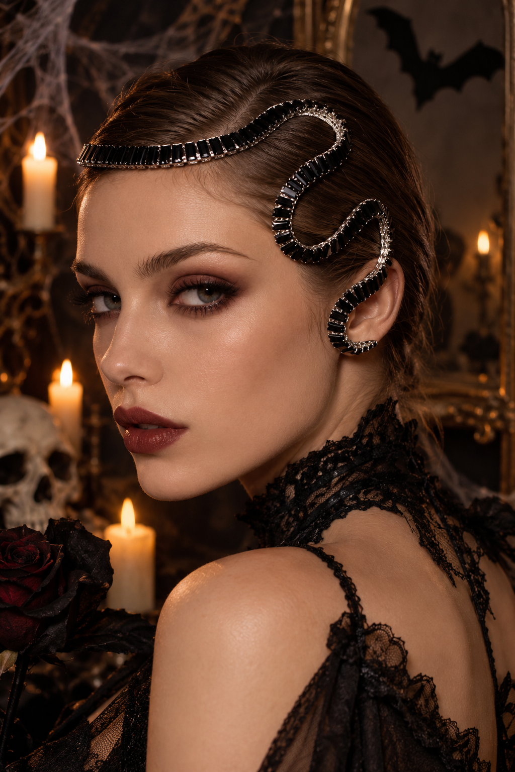 Black Statement Gothic Crystal Snake Shape Headpiece