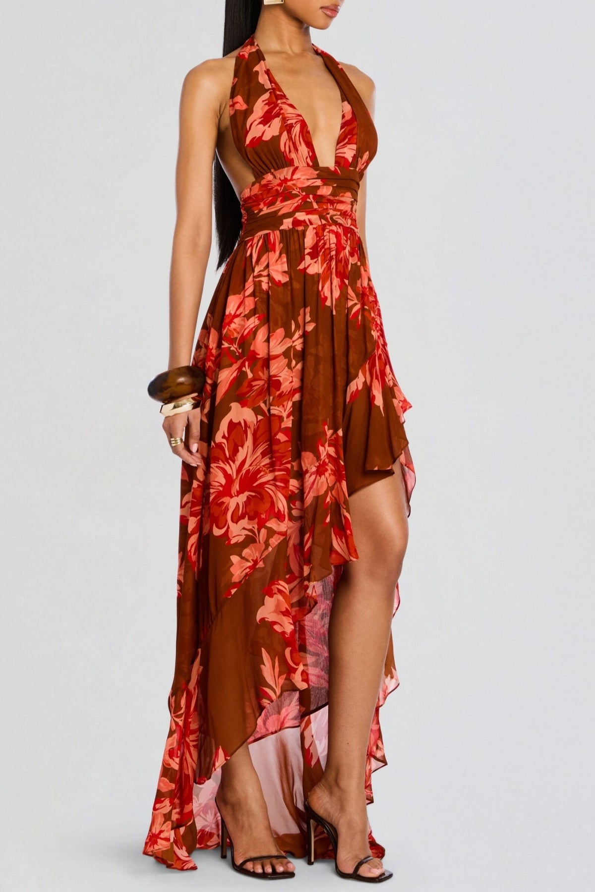 Floral Halter Print Maxi Dress