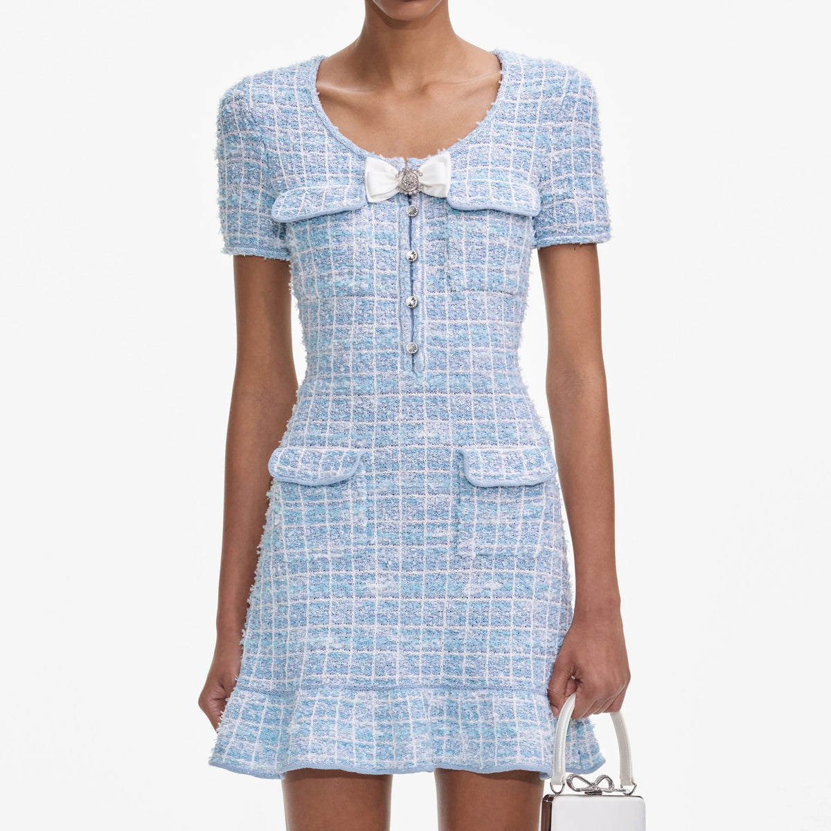 Blue Check Knit Mini Dress