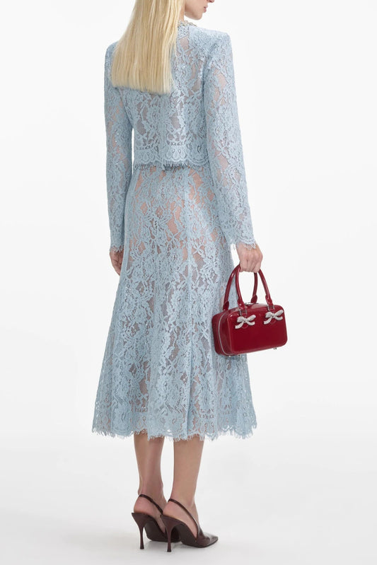 carol lace flared midi skirt in blue