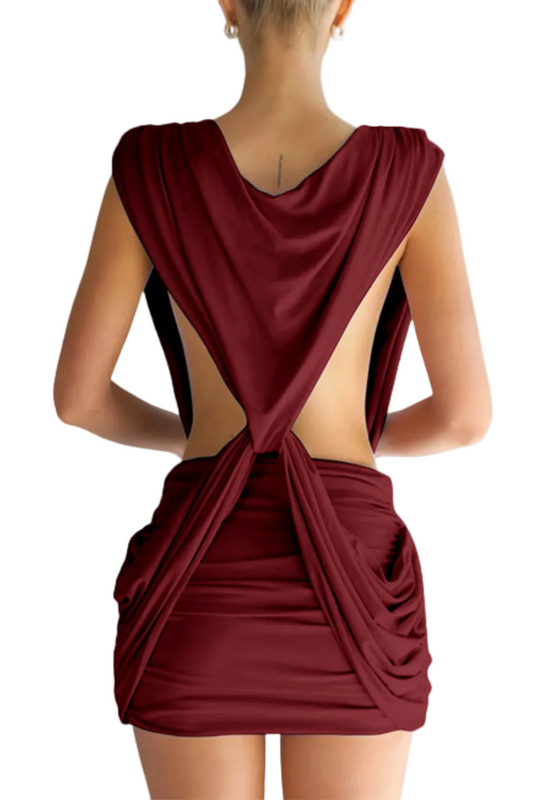 Boonea Draped Mini Dress - Wine
