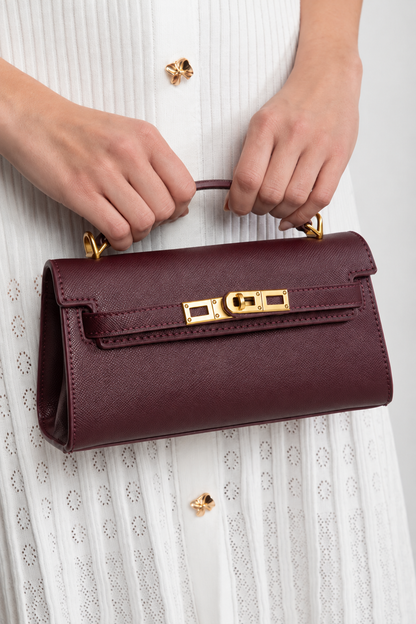 Structured Kelly-Style Mini Bag With Gold-Tone Hardware - Burgundy