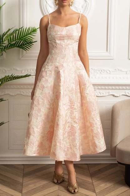 alyssa Jacquard Floral Motif Midi Dress in pink