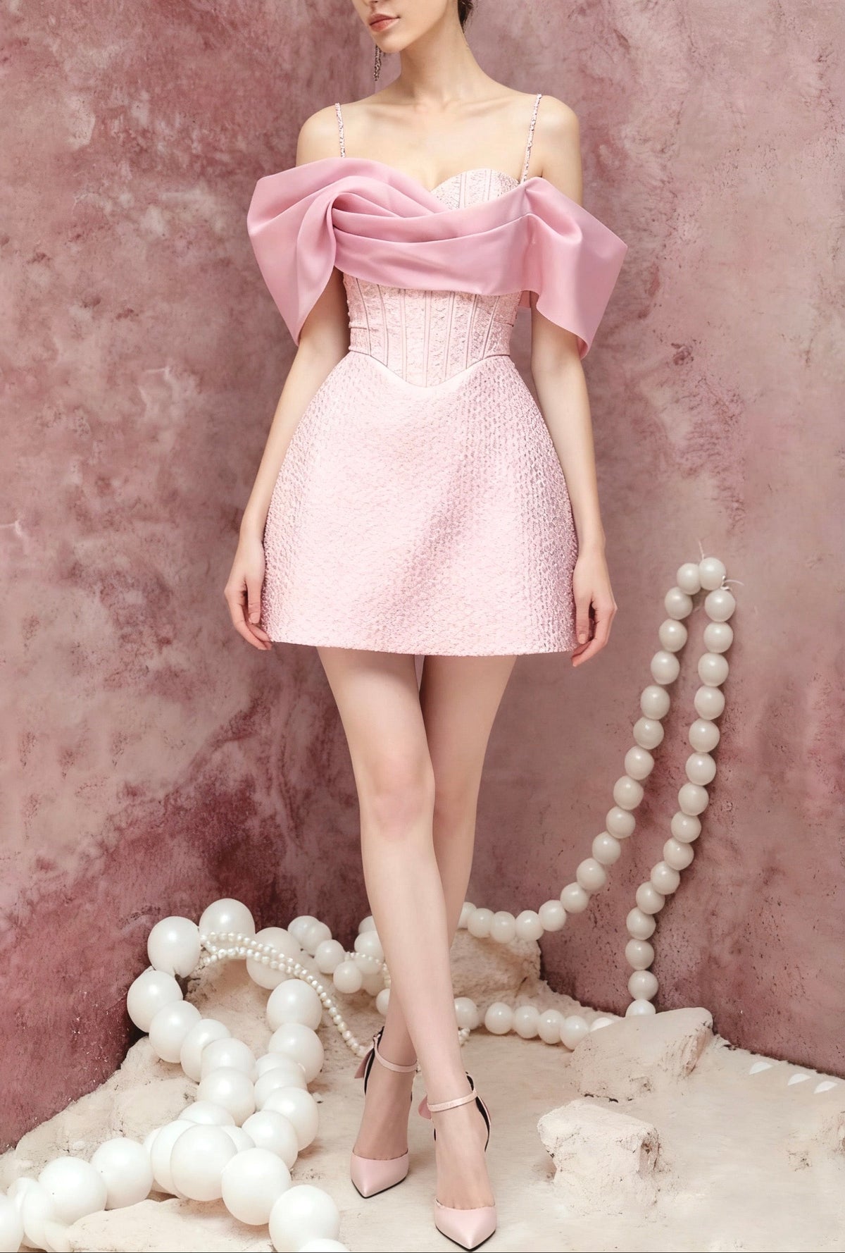 STRAP CORSET MINI DRESS IN PINK