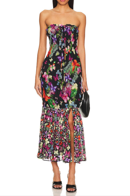 butterfly print fishtail wrap maxi dress