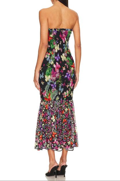 butterfly print fishtail wrap maxi dress