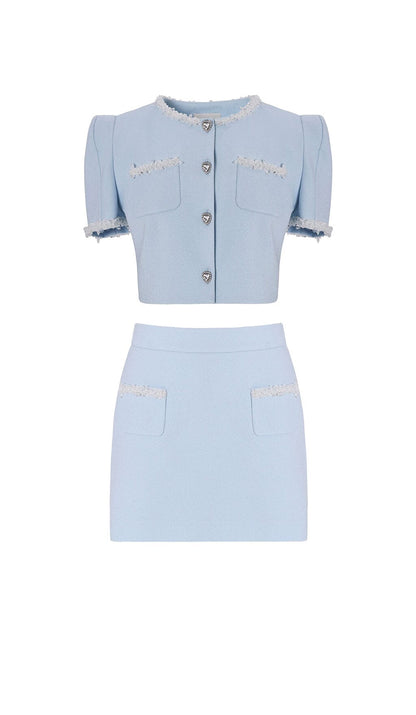 CRYSTAL TRIM TWO PIECE SET IN SKY BLUE