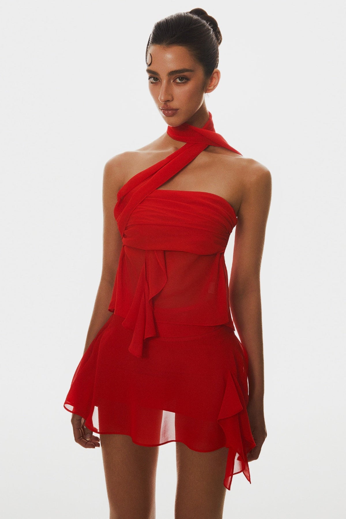 Cabau Chiffon Wrap Around Top - Red