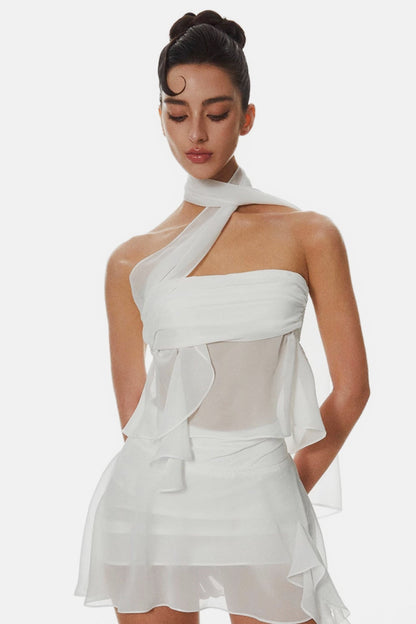 Cabau Chiffon Wrap Around Top - White