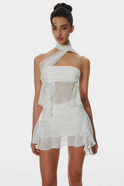 Cabau Chiffon Wrap Around Top - White