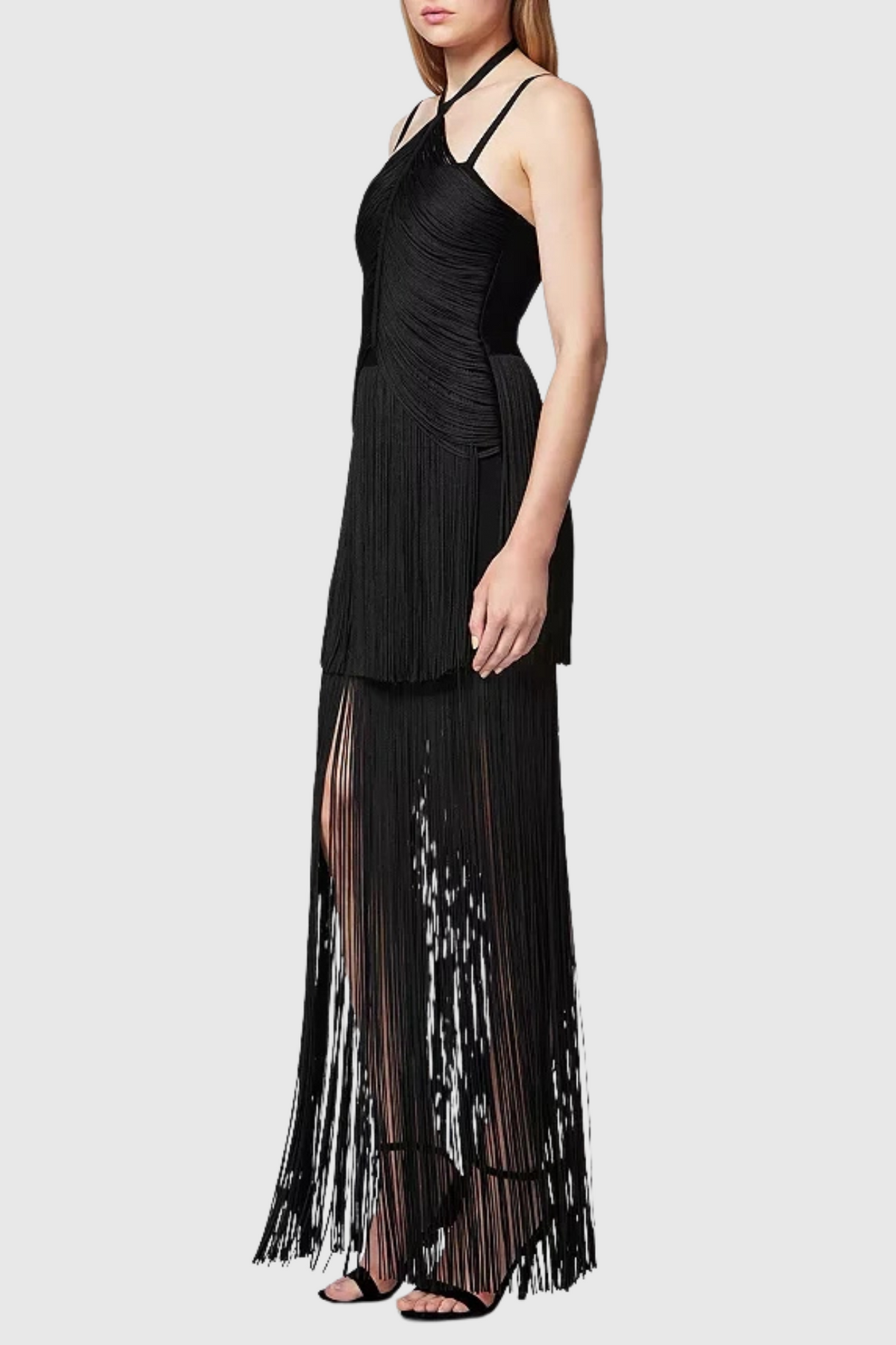 Doly Halter Fringed Maxi Bandage Dress - Black
