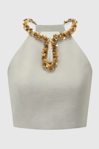 evangeline Sequin Top in apricot