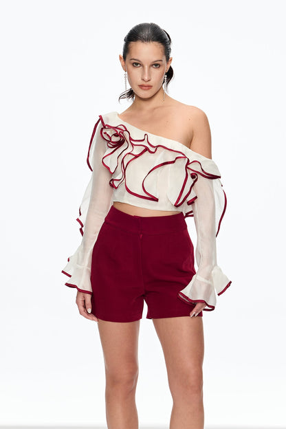 camille Single Shoulder Ruffle Pants Set