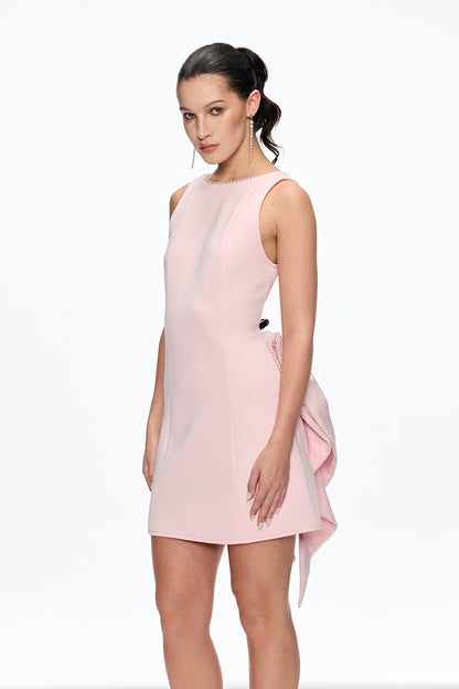 bernice Pearl Bow Backless Mini Dress in pink