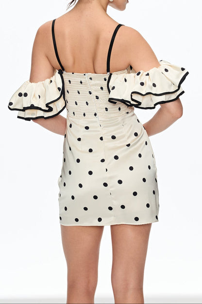 hermosa Dot Off Shoulder Mini Dress In White