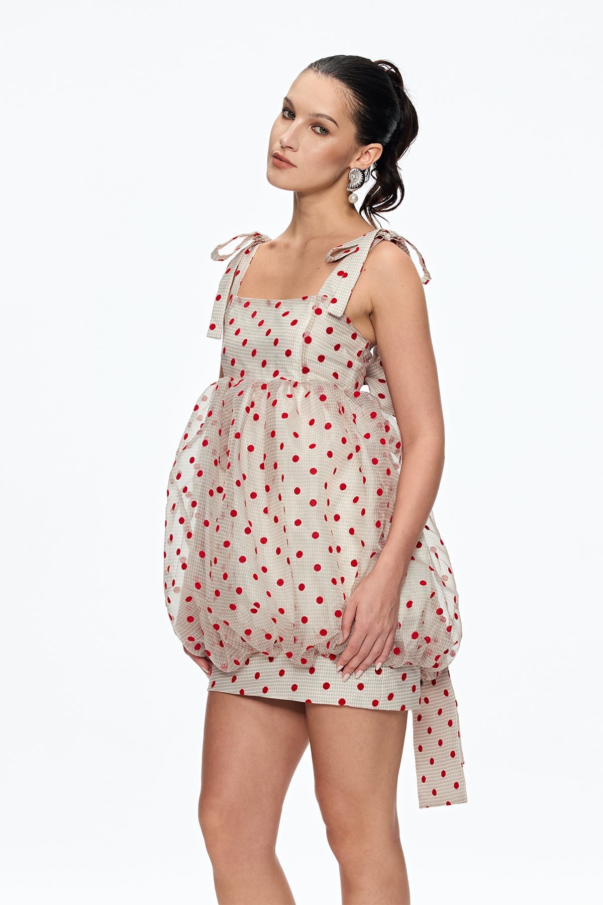 jennifer Dot Grid Bow Mini Dress