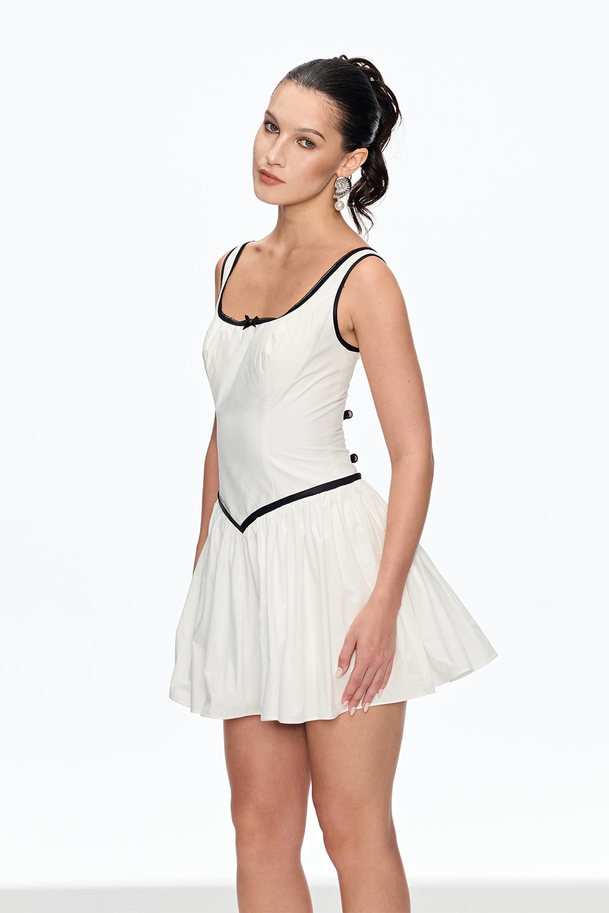 irene Sleeveless Ruch Mini Dress in white
