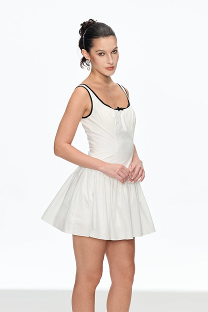 irene Sleeveless Ruch Mini Dress in white