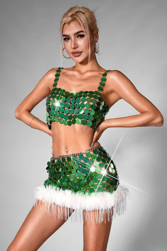 Brihana Christmas Sequin Body Chain Suit