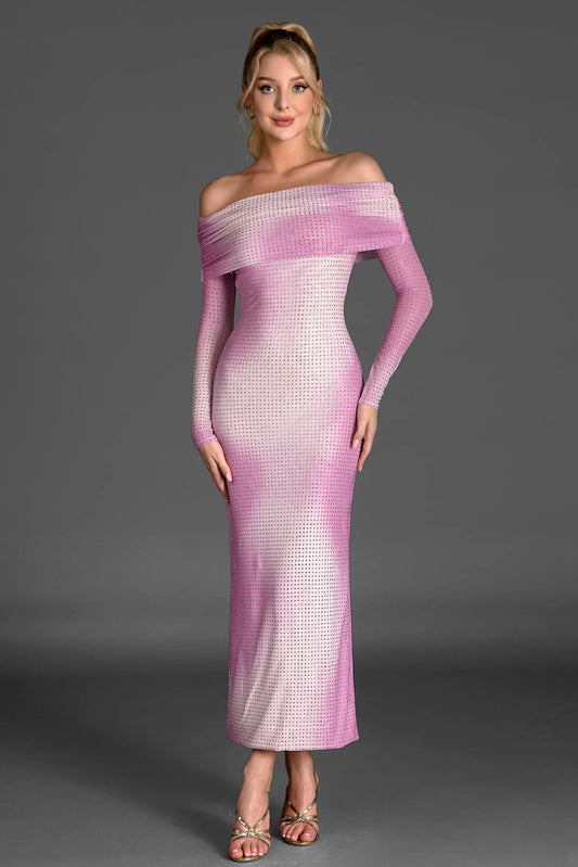 Nanellis Off Shoulder Gradient Glitter Dress