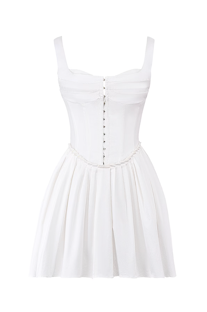 SCARLET PLEATED MINI DRESS