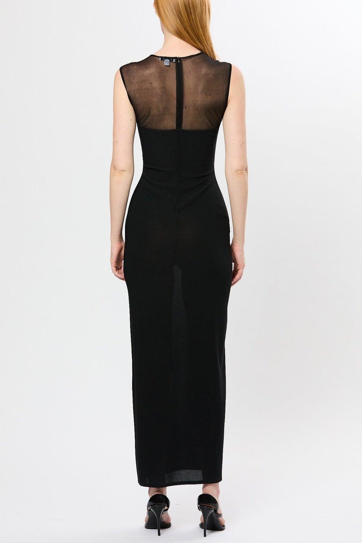 Carmina Mesh Paneled Maxi Bandage Dress in Black