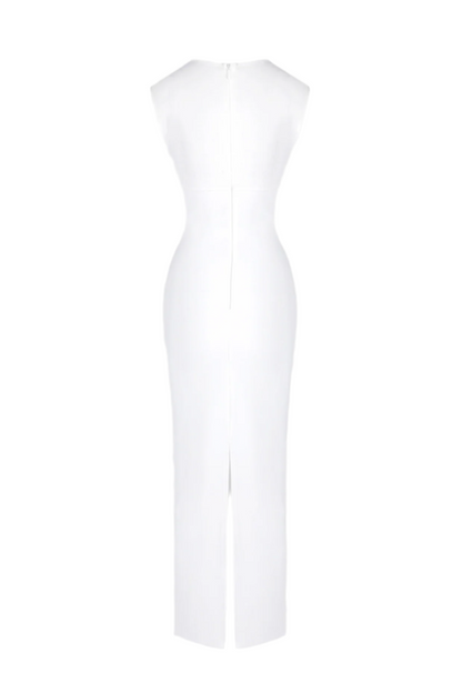 Carmina Mesh Paneled Maxi Bandage Dress in White