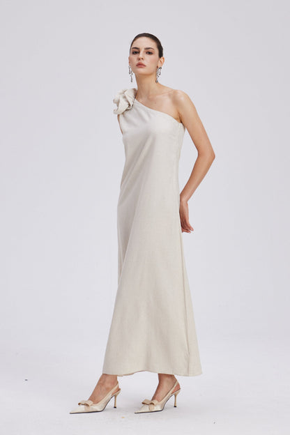 Charlotta Flower One Shoulder Maxi Dress